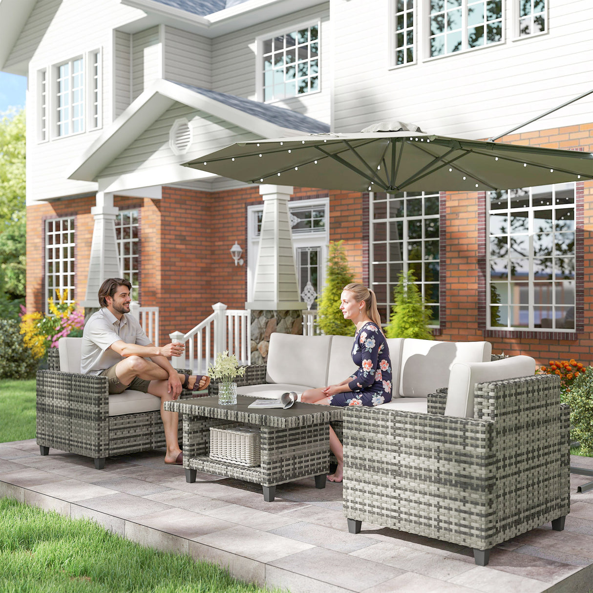 Poly Rattan 6 Pieces Modular Garden Sofa Set - Velmora