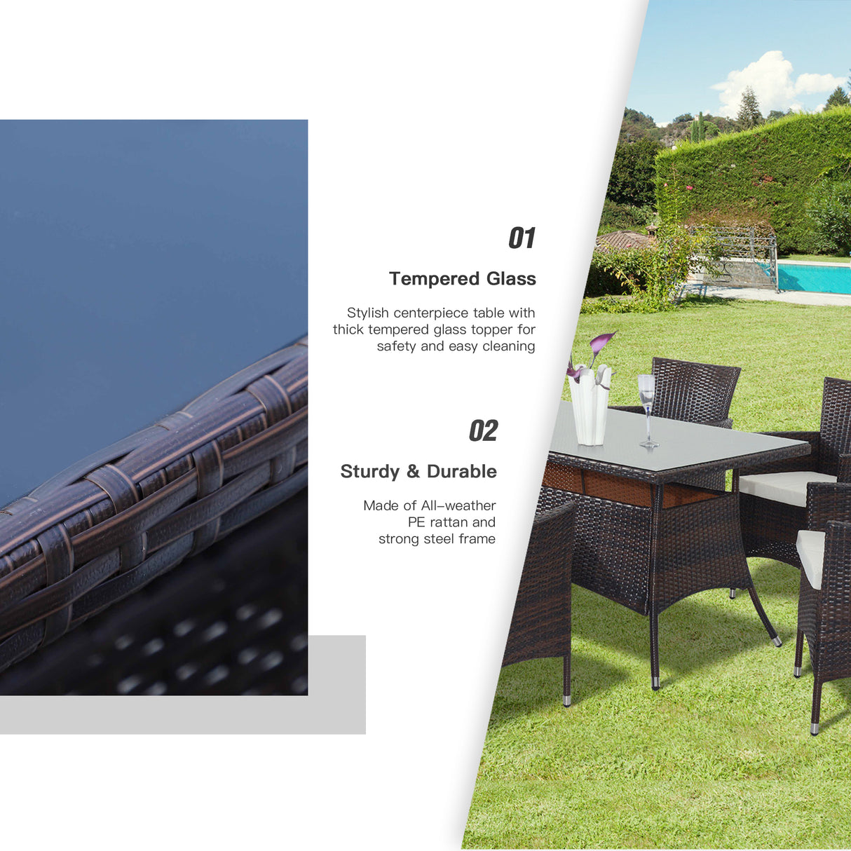 Poly Rattan 6 Seater Garden Dining Set With Cushions - Velmora