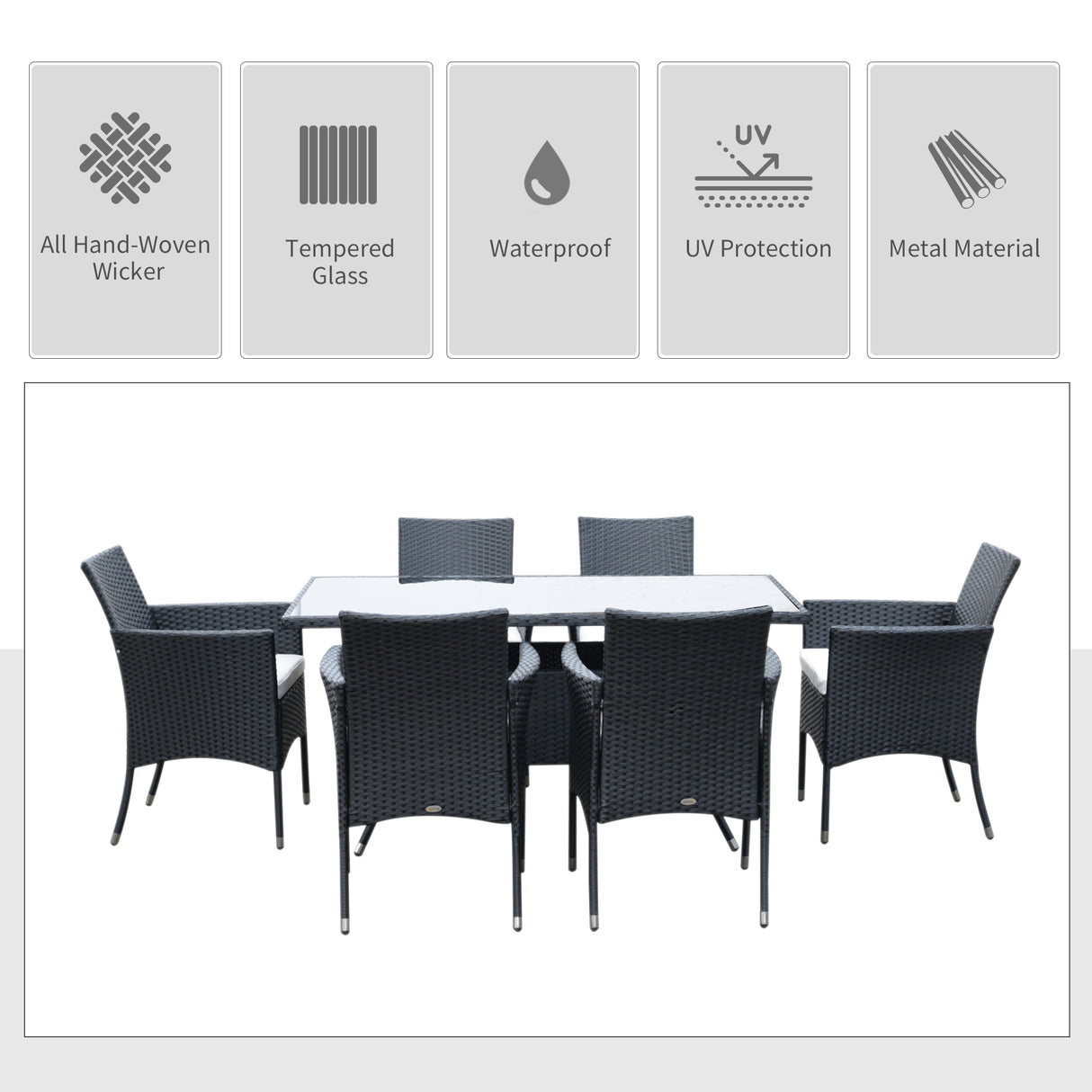 Poly Rattan 6 Seater Garden Dining Set With Cushions - Velmora