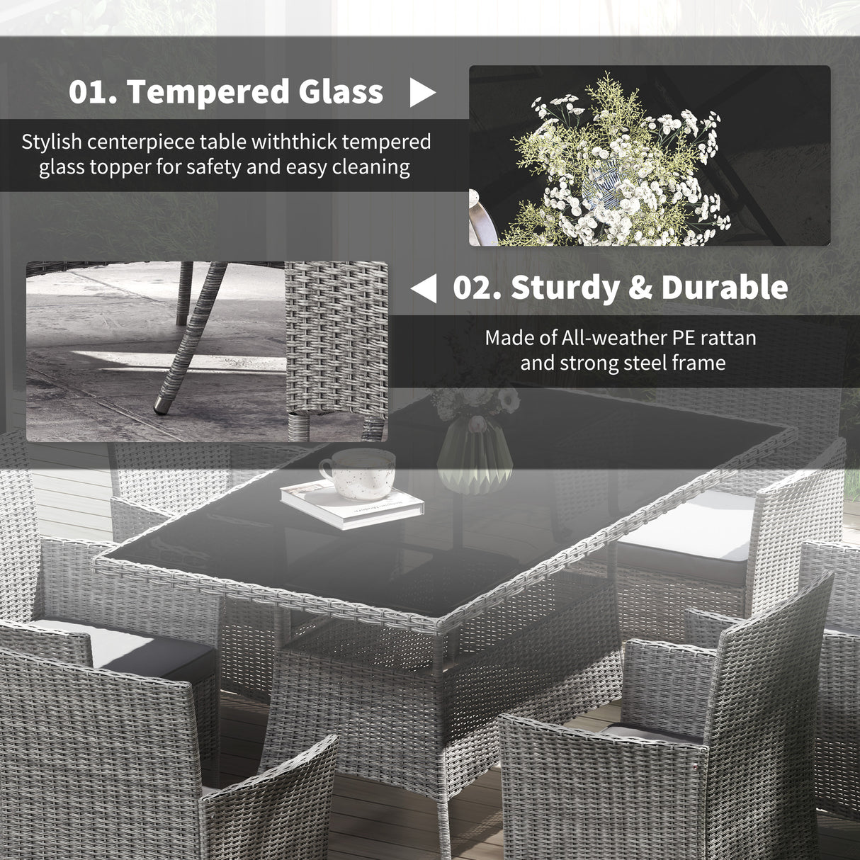 Poly Rattan 6 Seater Garden Dining Set With Cushions - Velmora