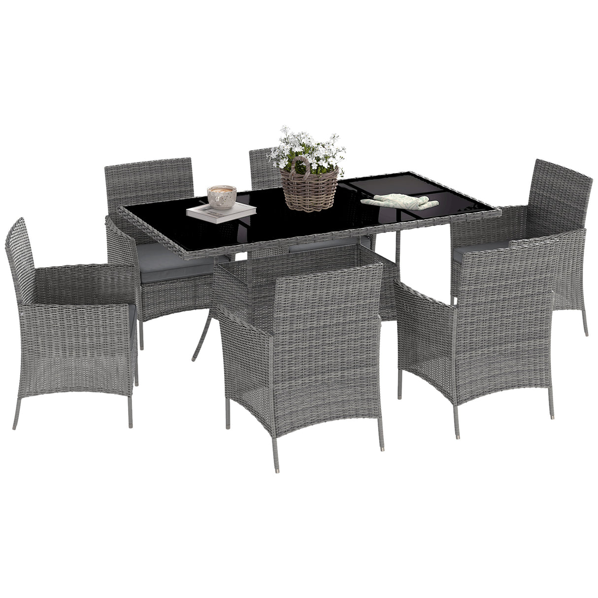 Poly Rattan 6 Seater Garden Dining Set With Cushions - Velmora