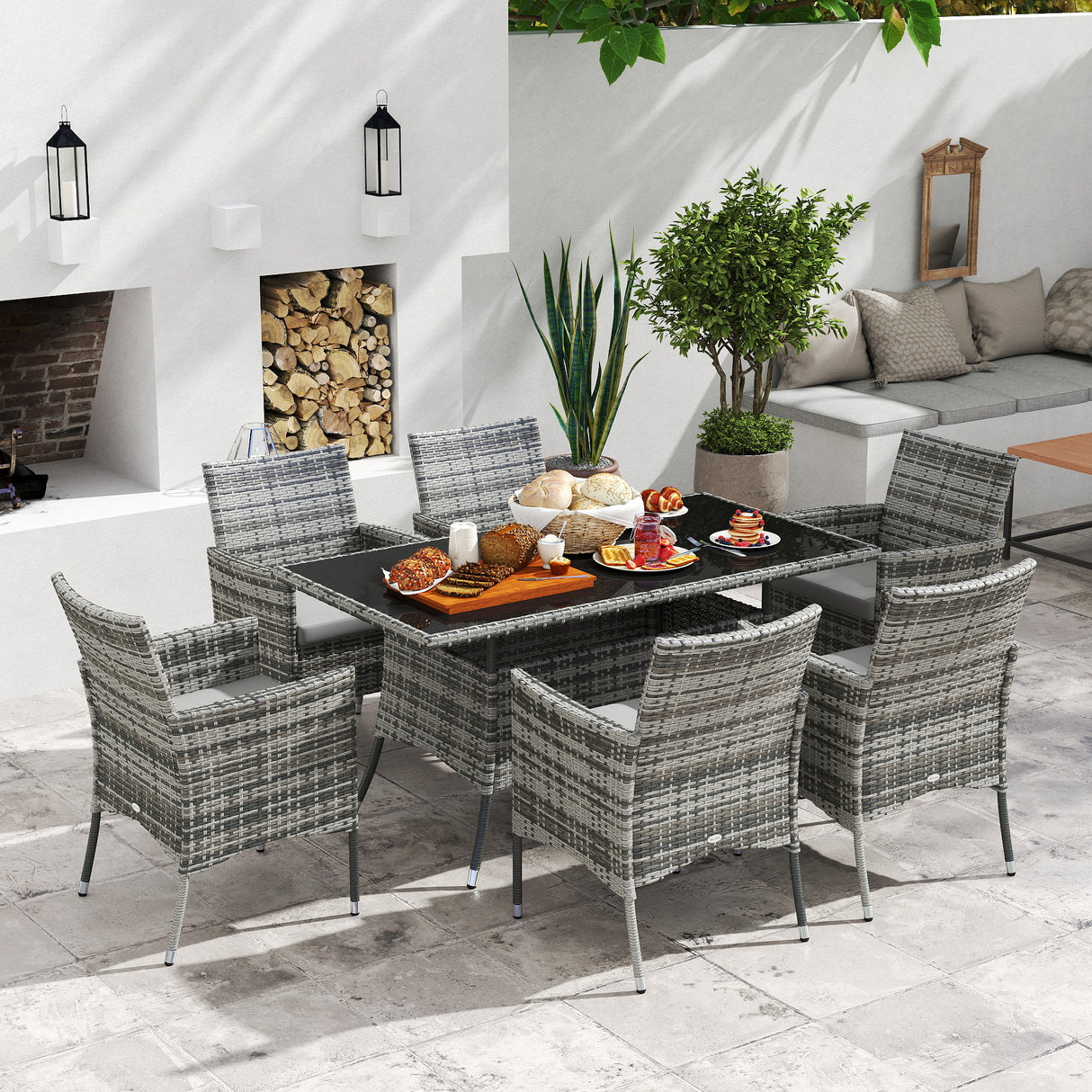 Poly Rattan 6 Seater Garden Dining Set With Cushions - Velmora