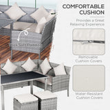 Poly Rattan 6 Seater Garden Dining Set With Table And Footstool With Cushion - Velmora