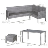 Poly Rattan 6 Seater Garden Dining Set With Table And Footstool With Cushion - Velmora