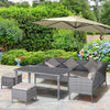 Poly Rattan 6 Seater Garden Dining Set With Table And Footstool With Cushion - Velmora