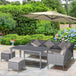 Poly Rattan 6 Seater Garden Dining Set With Table And Footstool With Cushion - Velmora