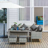 Poly Rattan 6 Seater Garden Dining Set With Table And Footstool With Cushion - Velmora