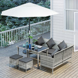 Poly Rattan 6 Seater Garden Dining Set With Table And Footstool With Cushion - Velmora