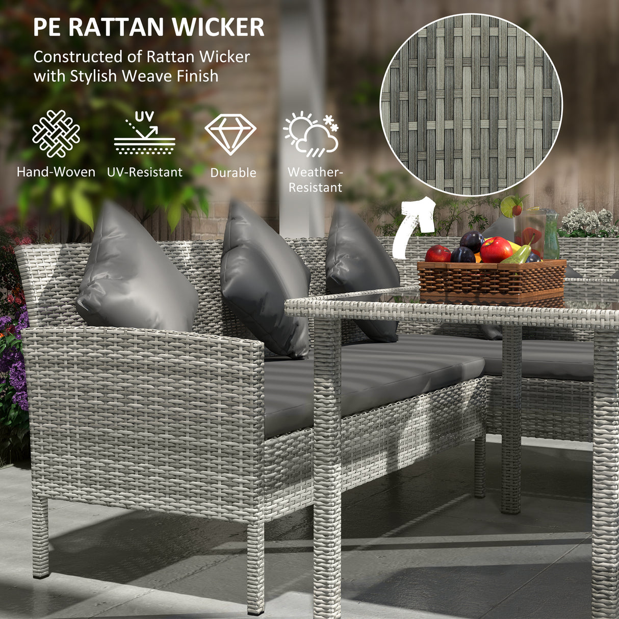 Poly Rattan 6 Seater Garden Dining Set With Table And Footstool With Cushion - Velmora