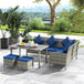 Poly Rattan 6 Seater Garden Dining Set With Table And Footstool With Cushion - Velmora