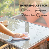 Poly Rattan 6 Seater Garden Dining Set With Table And Footstool With Cushion - Velmora