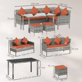 Poly Rattan 6 Seater Garden Dining Set With Table And Footstool With Cushion - Velmora