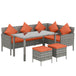 Poly Rattan 6 Seater Garden Dining Set With Table And Footstool With Cushion - Velmora
