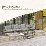 Poly Rattan 7 Pieces Garden Sofa Set With Coffee Table And Footstools - Velmora