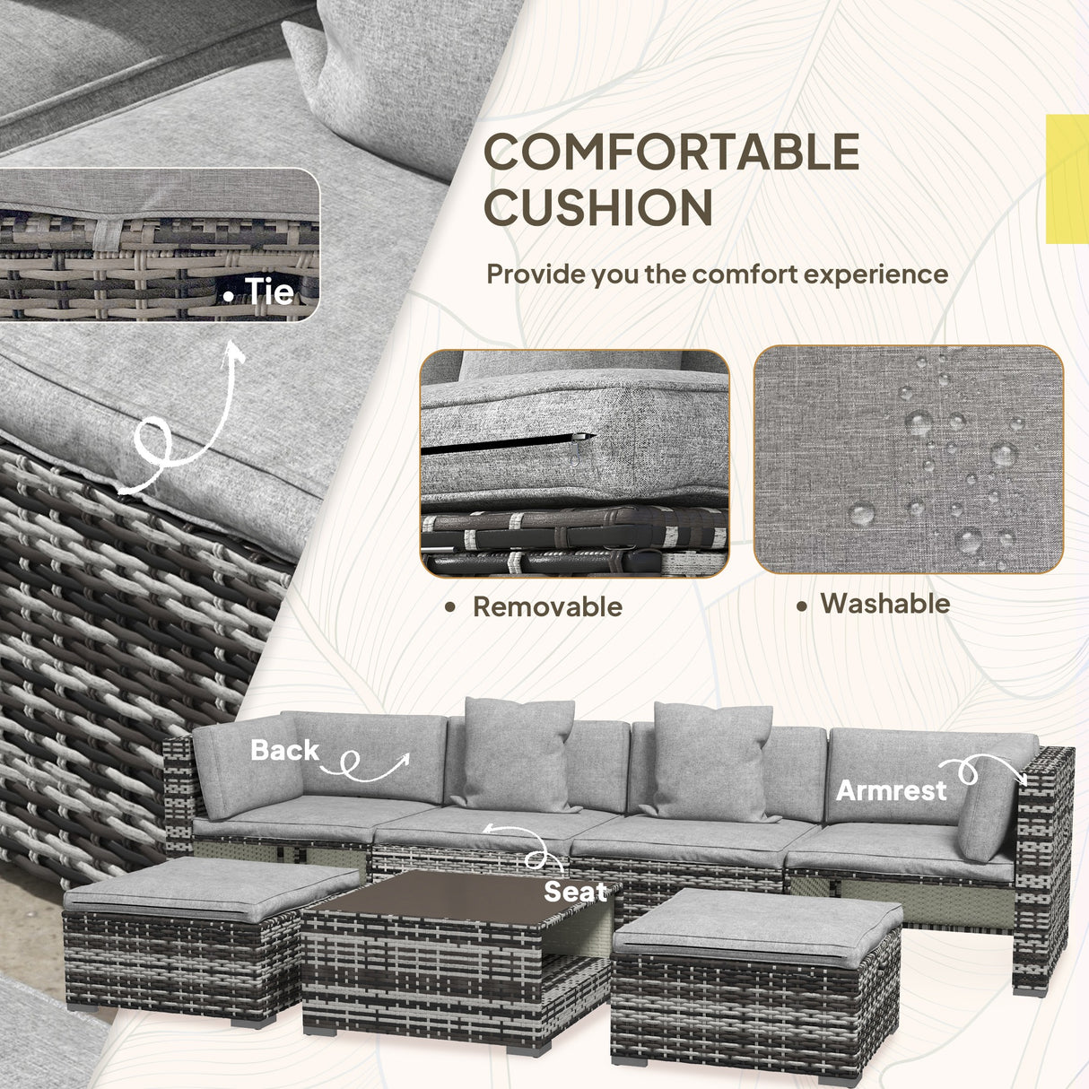 Poly Rattan 7 Pieces Garden Sofa Set With Coffee Table And Footstools - Velmora