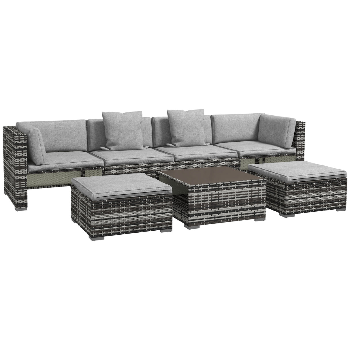Poly Rattan 7 Pieces Garden Sofa Set With Coffee Table And Footstools - Velmora
