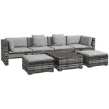 Poly Rattan 7 Pieces Garden Sofa Set With Coffee Table And Footstools - Velmora