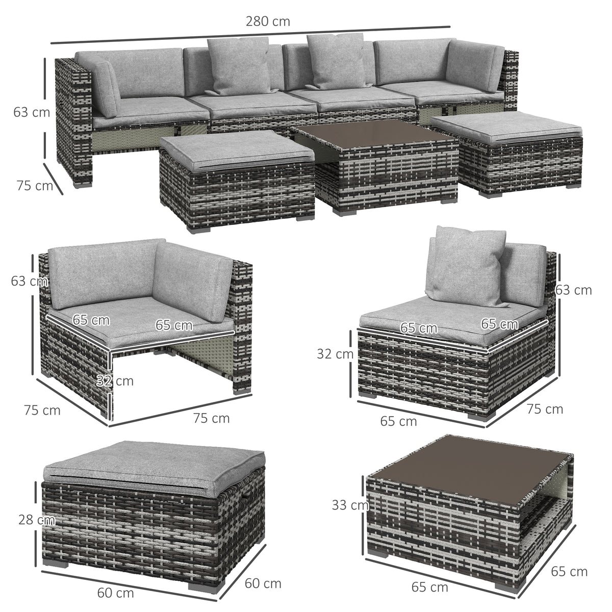 Footstool Poly Rattan Poly Rattan 7 Piece Garden Sofa Set With Footstools And Table | Cozy ...