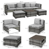 Poly Rattan 7 Pieces Garden Sofa Set With Coffee Table And Footstools - Velmora