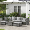 Poly Rattan 7 Pieces Garden Sofa Set With Coffee Table And Footstools - Velmora