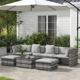 Poly Rattan 7 Pieces Garden Sofa Set With Coffee Table And Footstools - Velmora