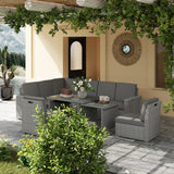 Poly Rattan 7 Pieces Garden Sofa Set With Expanding Glass Top Table - Velmora