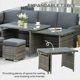 Poly Rattan 7 Pieces Garden Sofa Set With Expanding Glass Top Table - Velmora