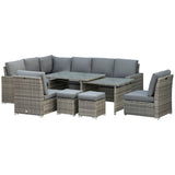 Poly Rattan 7 Pieces Garden Sofa Set With Expanding Glass Top Table - Velmora