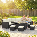 Poly Rattan 7 Pieces Garden Sofa Set With Gas Fire Pit Table - Velmora