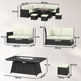 Poly Rattan 7 Pieces Garden Sofa Set With Gas Fire Pit Table - Velmora