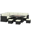 Poly Rattan 7 Pieces Garden Sofa Set With Gas Fire Pit Table - Velmora