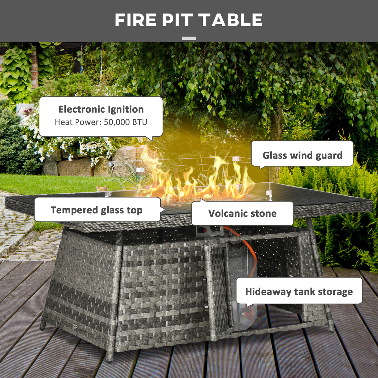 Poly Rattan 7 Pieces Garden Sofa Set With Gas Fire Pit Table - Velmora
