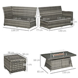 Poly Rattan 7 Pieces Garden Sofa Set With Gas Fire Pit Table - Velmora
