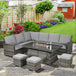 Poly Rattan 7 Pieces Garden Sofa Set With Gas Fire Pit Table - Velmora