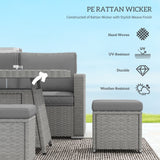 Poly Rattan 7 Pieces Garden Sofa Set With Gas Fire Pit Table - Velmora