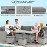 Poly Rattan 7 Pieces Garden Sofa Set With Gas Fire Pit Table - Velmora