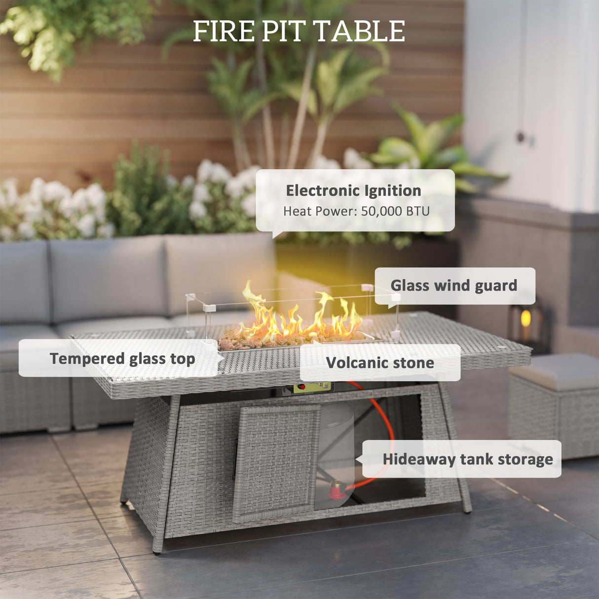 Poly Rattan 7 Pieces Garden Sofa Set With Gas Fire Pit Table - Velmora