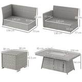 Poly Rattan 7 Pieces Garden Sofa Set With Gas Fire Pit Table - Velmora