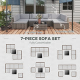 Poly Rattan 7 Pieces Garden Sofa Set With Square Glass Top Table - Velmora