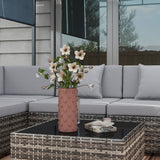 Poly Rattan 7 Pieces Garden Sofa Set With Square Glass Top Table - Velmora