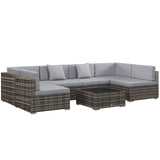 Poly Rattan 7 Pieces Garden Sofa Set With Square Glass Top Table - Velmora
