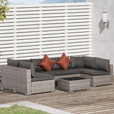 Poly Rattan 7 Pieces Garden Sofa Set With Square Glass Top Table - Velmora