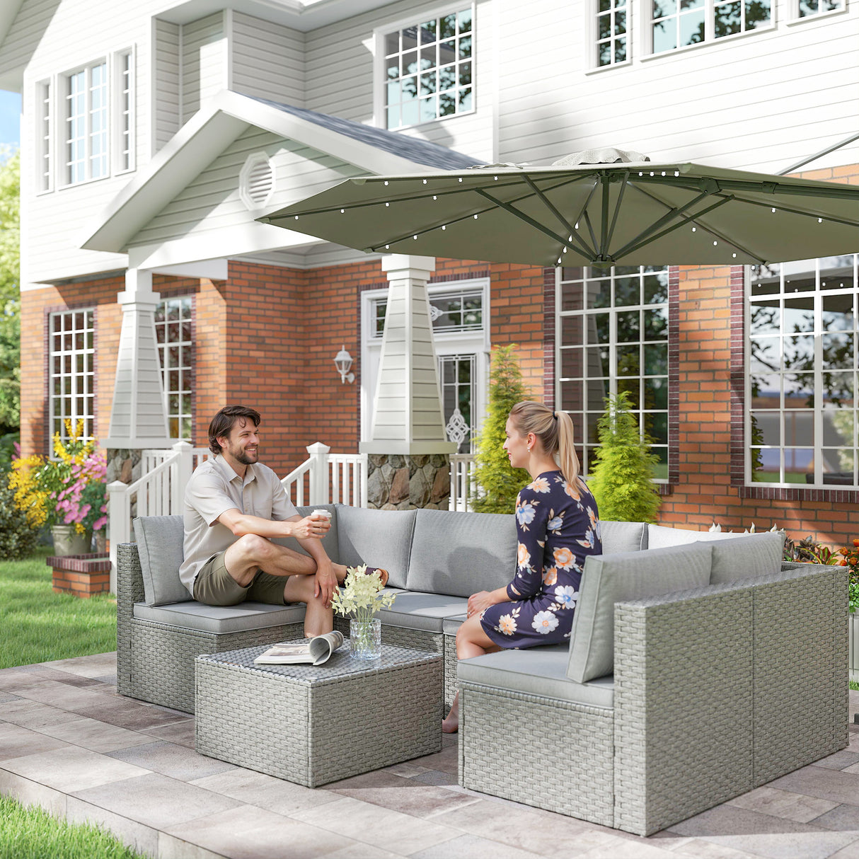 Poly Rattan 7 Pieces Modular Garden Sofa Set - Velmora