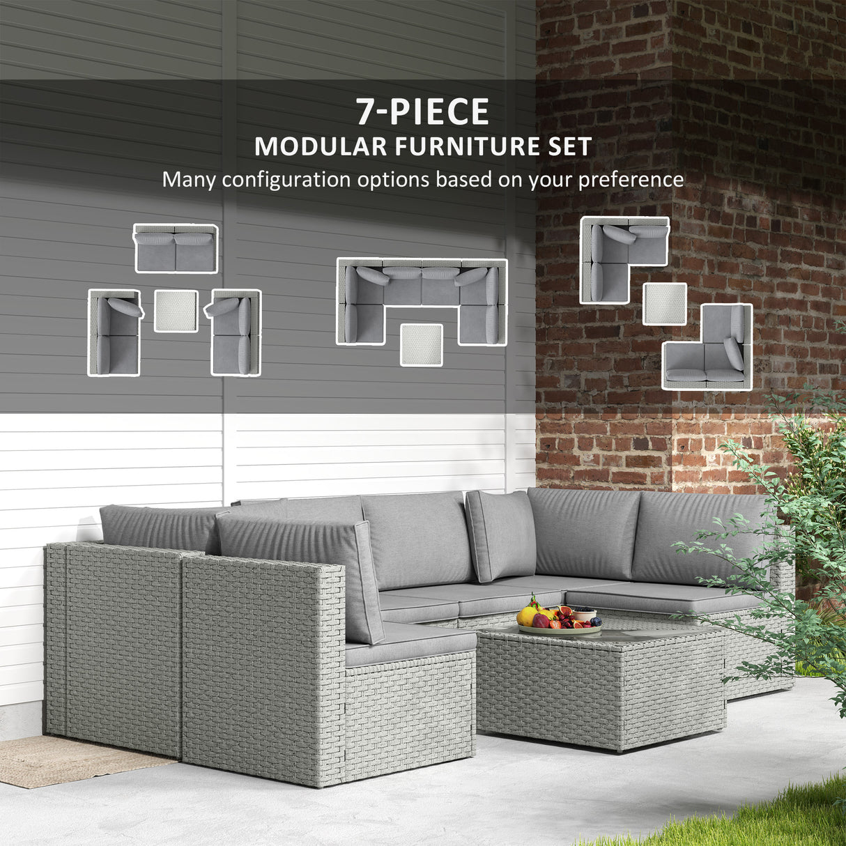 Poly Rattan 7 Pieces Modular Garden Sofa Set - Velmora