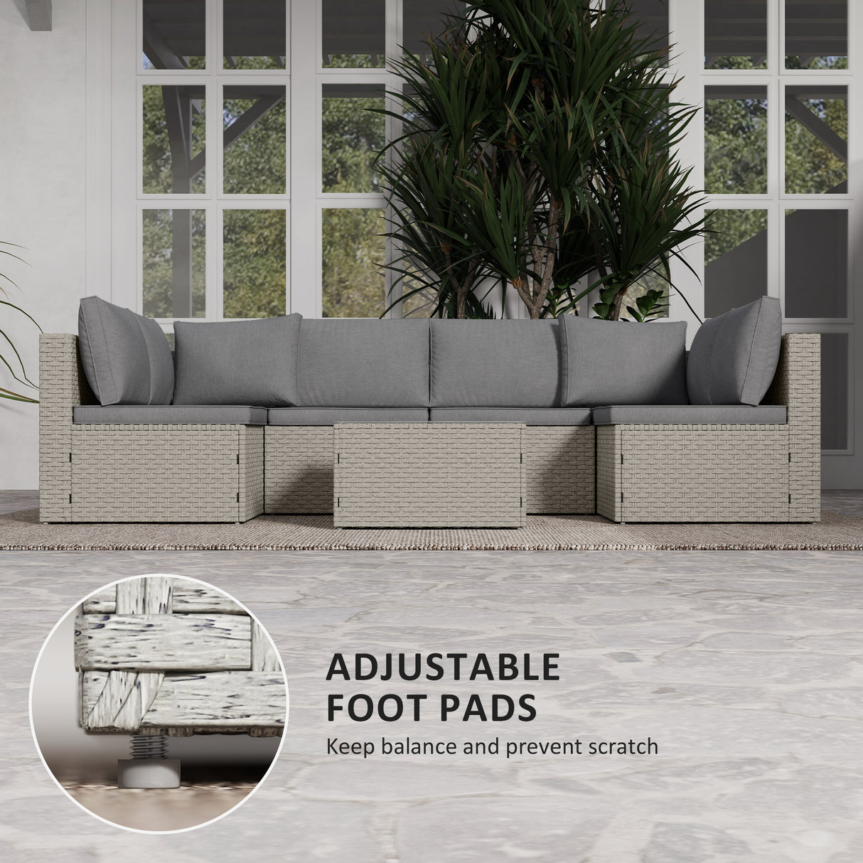 Poly Rattan 7 Pieces Modular Garden Sofa Set - Velmora