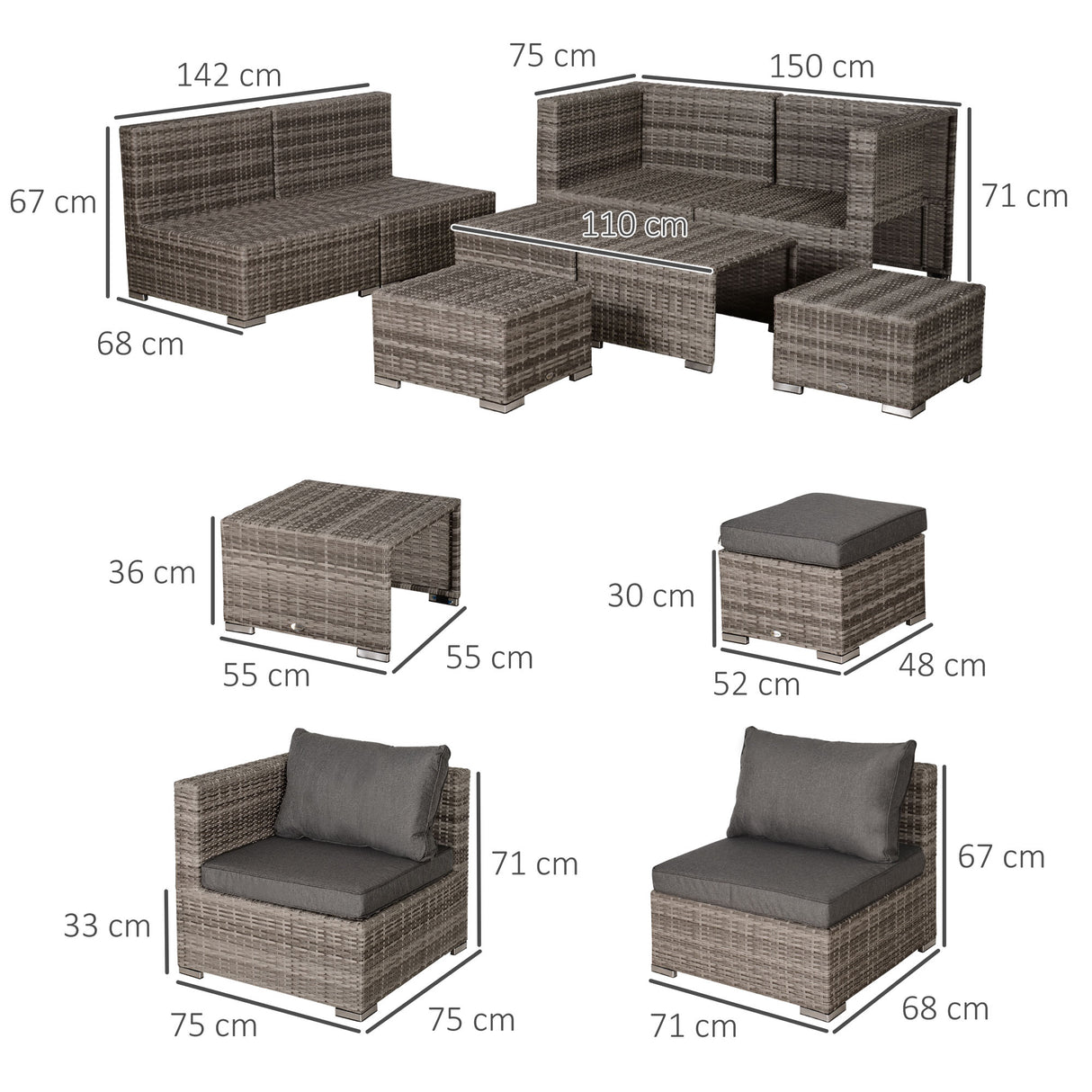 Poly Rattan 8 Pieces Garden Sofa Set With Contrast Cushions - Velmora