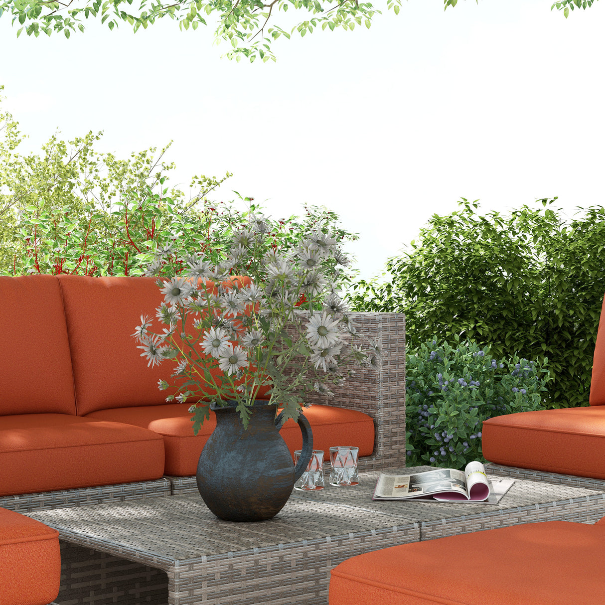 Poly Rattan 8 Pieces Garden Sofa Set With Contrast Cushions - Velmora