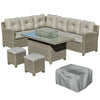 Poly Rattan 8 Seater L-Shaped Garden Sofa Set Conversation Set With Fire Pit Table - Velmora