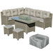 Poly Rattan 8 Seater L-Shaped Garden Sofa Set Conversation Set With Fire Pit Table - Velmora