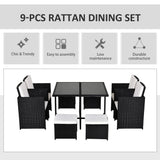 Poly Rattan 9 Piece Garden Dining Set With Armchairs And Glass Top Table - Velmora